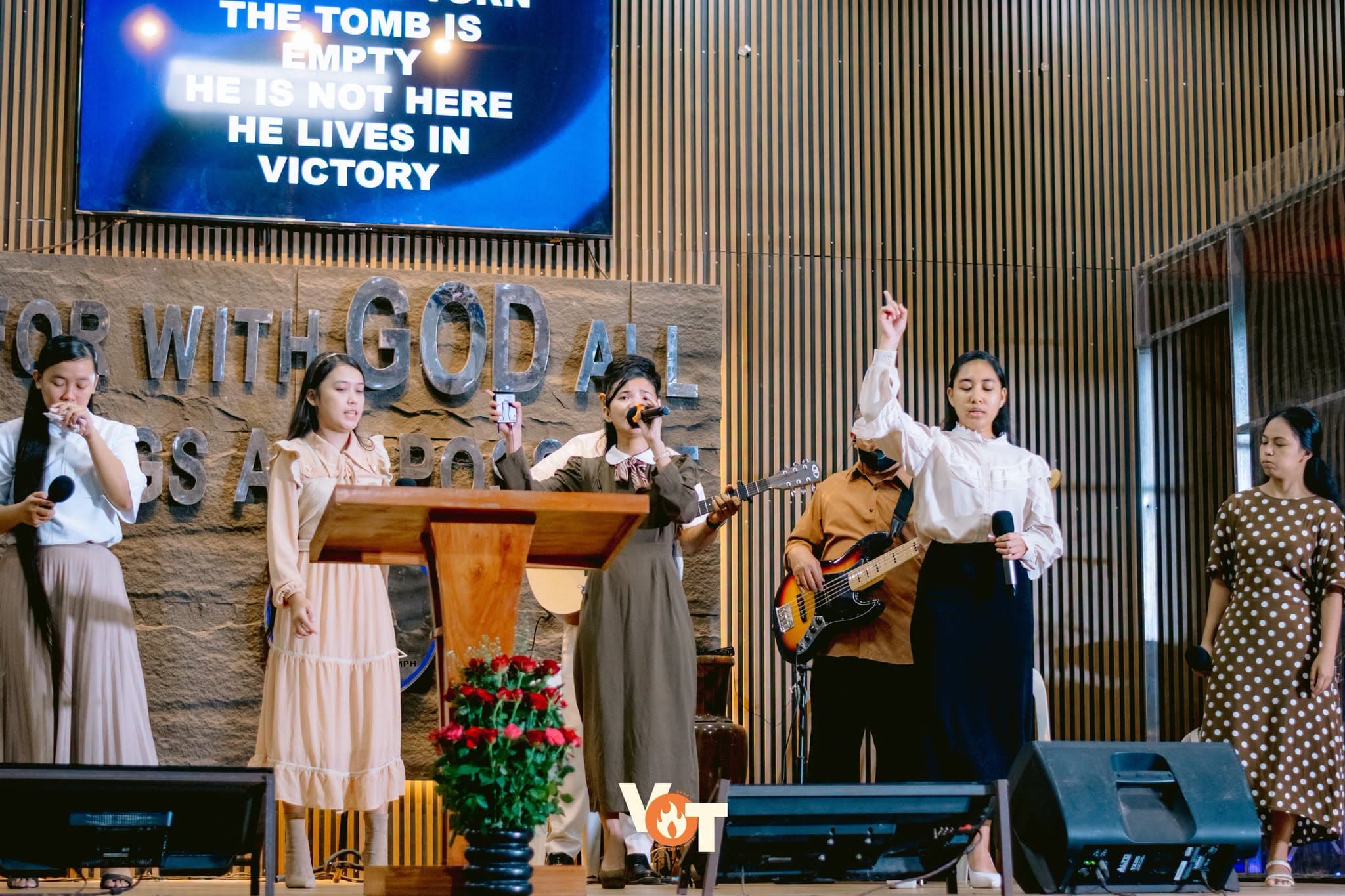 The worship team leading a resurrection Sunday celebration
