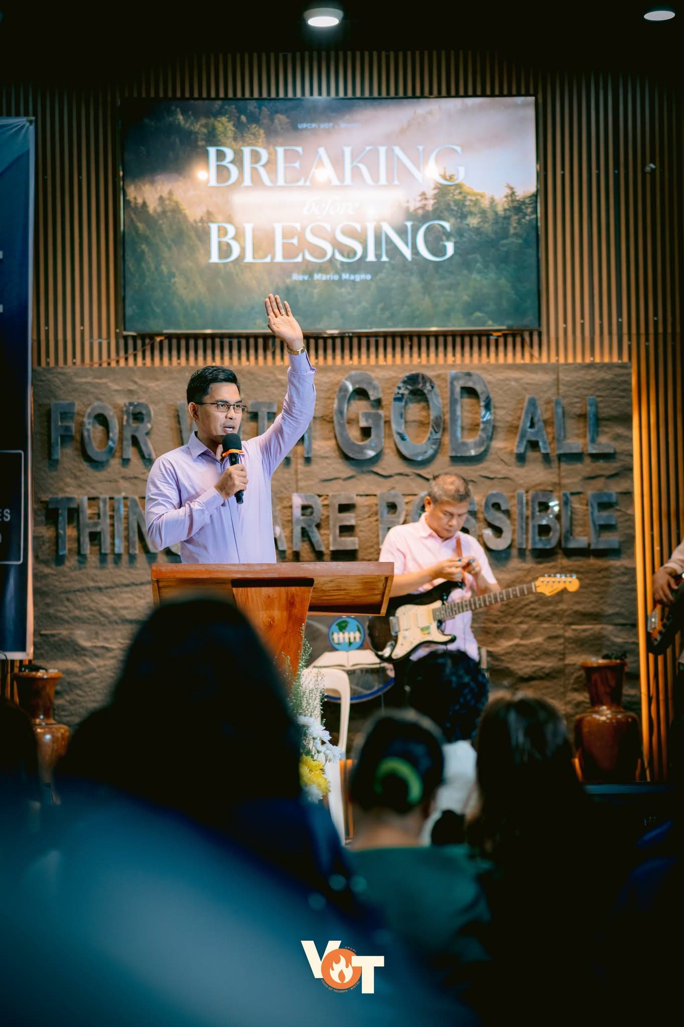 Pastor Jonard Lumagod preaching at the UPC VOT Mintal pulpit